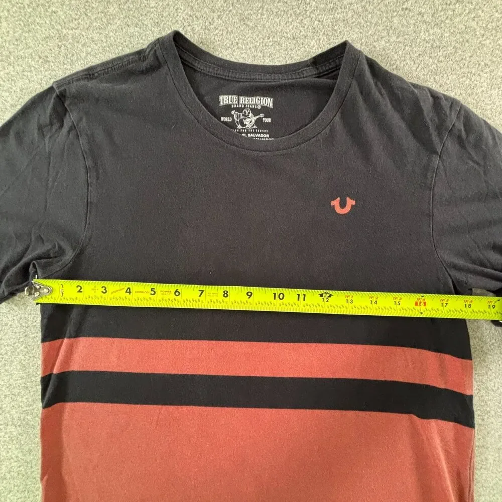 True Religion Brand Jeans T Shirt Mens XS Black Red Colorblock Logo Y2K
